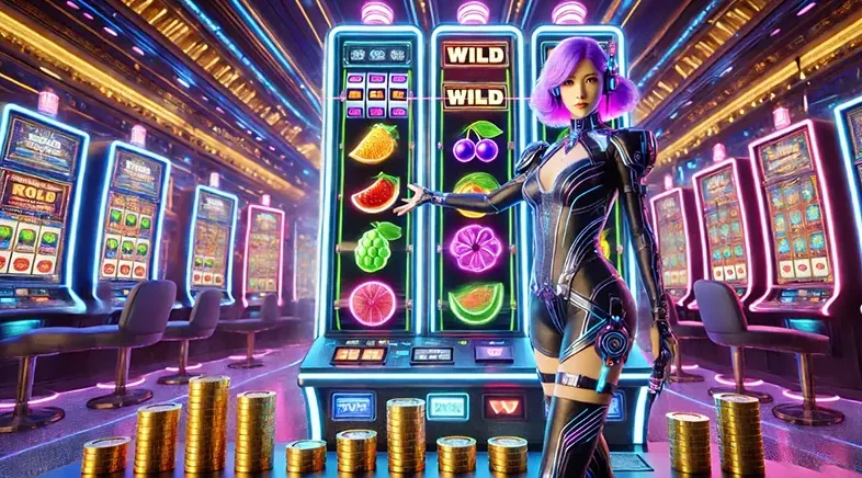 Visual permainan slot dengan simbol berwarna di layar